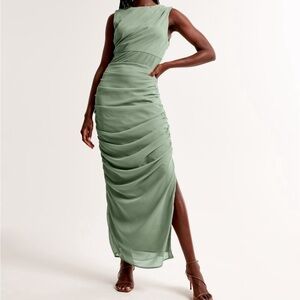 Abercrombie Draped Sheer Waist Maxi Dress in Green, size XL